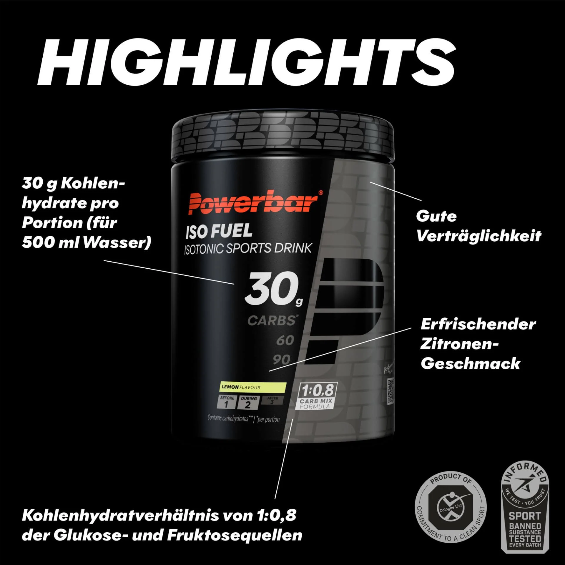 PowerBar Fuel IsoTonic Sports Drink30- Lemon 608g - Image 2