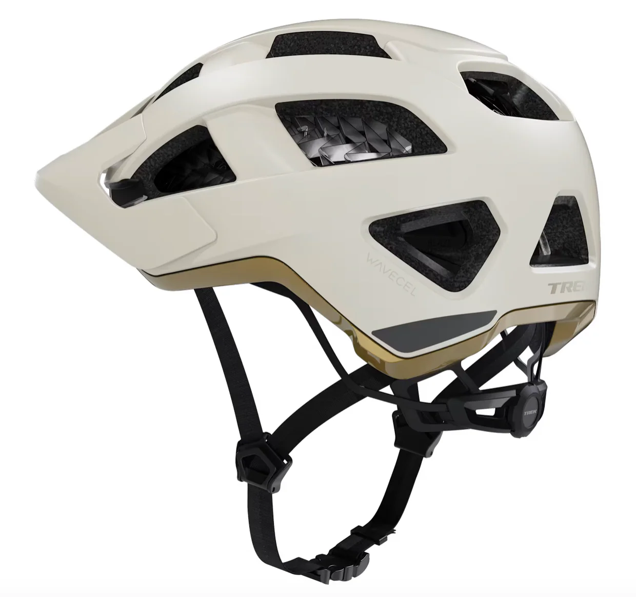 Trek Quantum WaveCel Mountain Bike Helmet- Matte White/ Old style Gold - Image 2