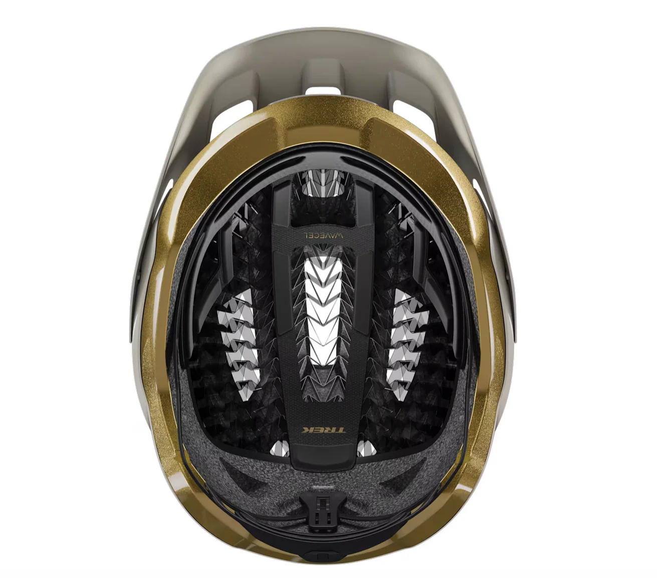 Trek Quantum WaveCel Mountain Bike Helmet- Matte White/ Old style Gold - Image 5